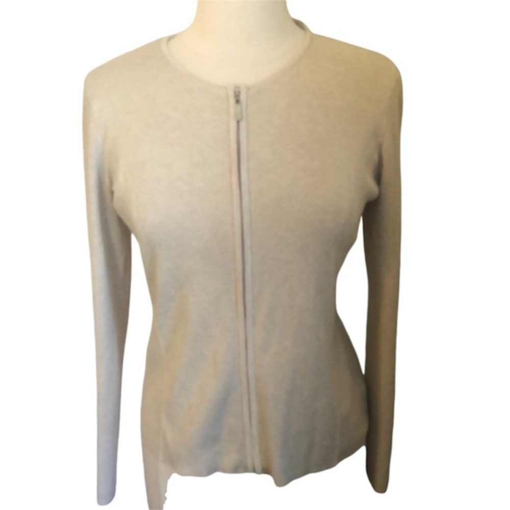 Liz Claiborne beige/cream zip up,silk & cotton blend sweater Size Small